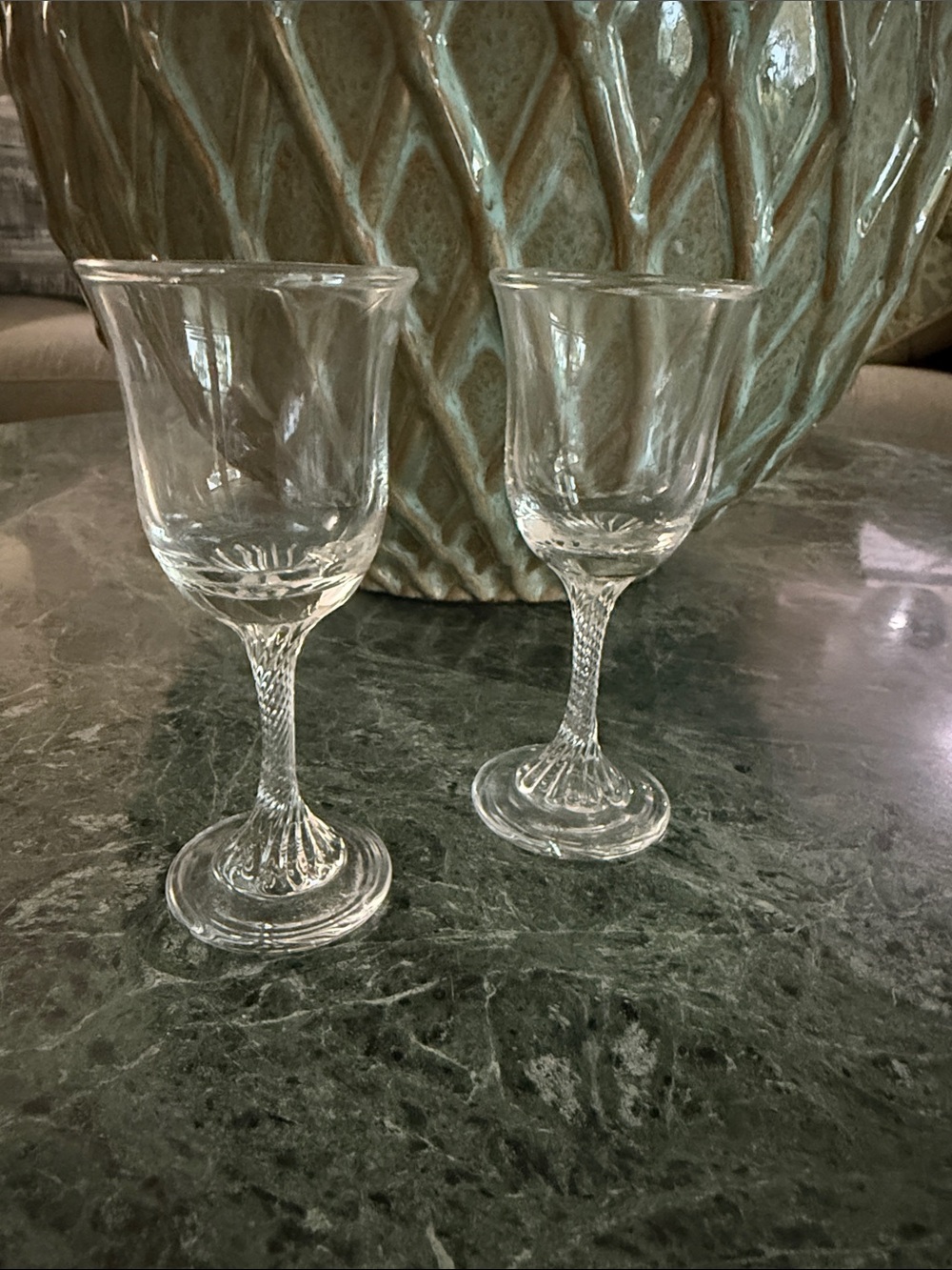 Vintage Twisted Stem Cordial Flared Rim Clear Crystal Glasses  - Set of 2